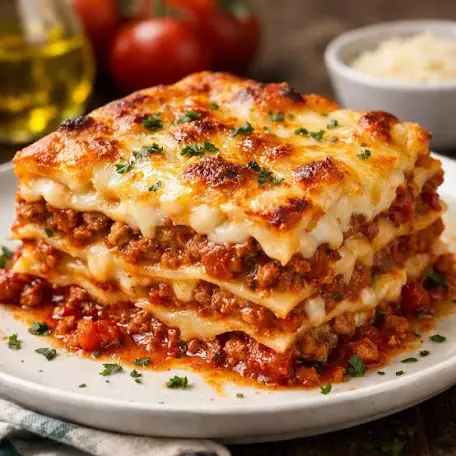 The home-cooked lasagna lunch the caregiver made, photographed for the family