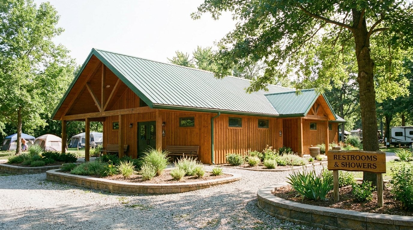 A clean, well-kept campground bathhouse