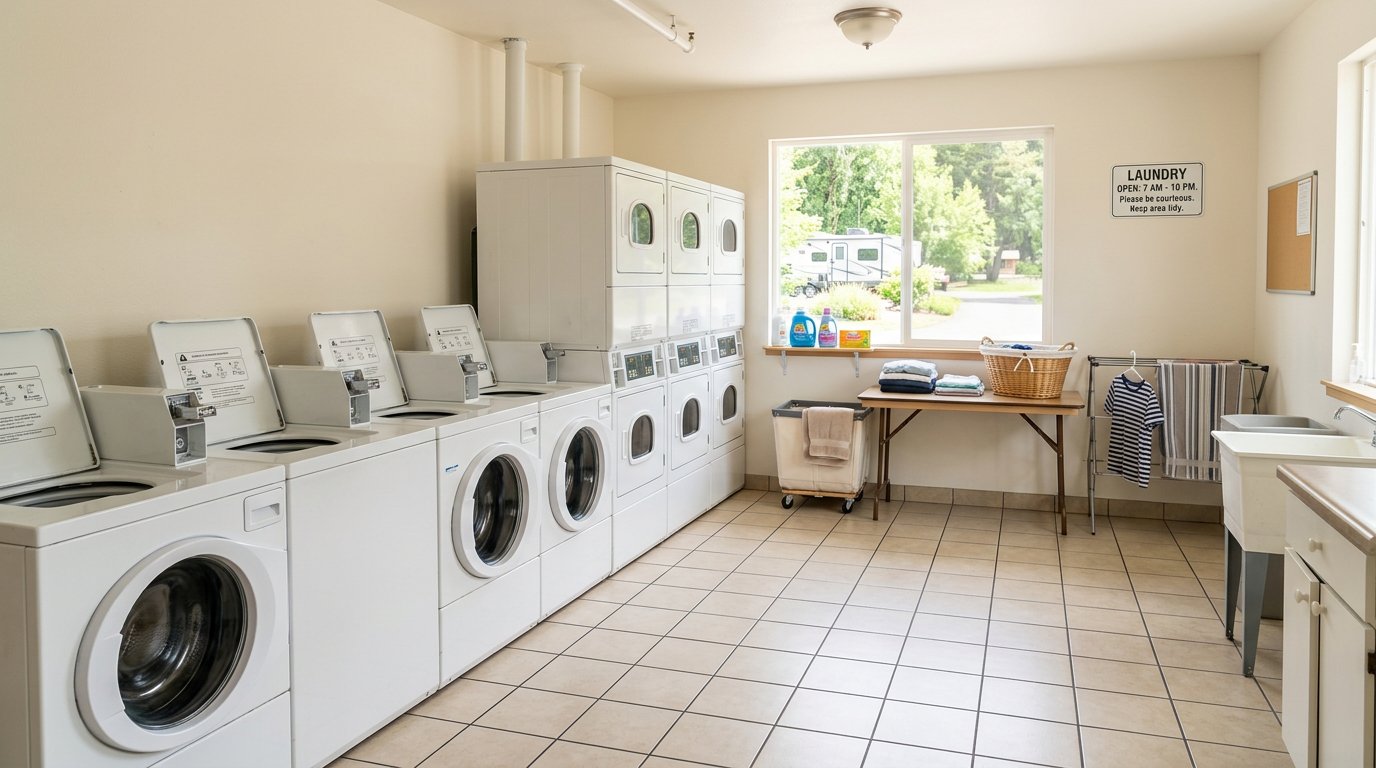 A tidy, bright on-site laundry room