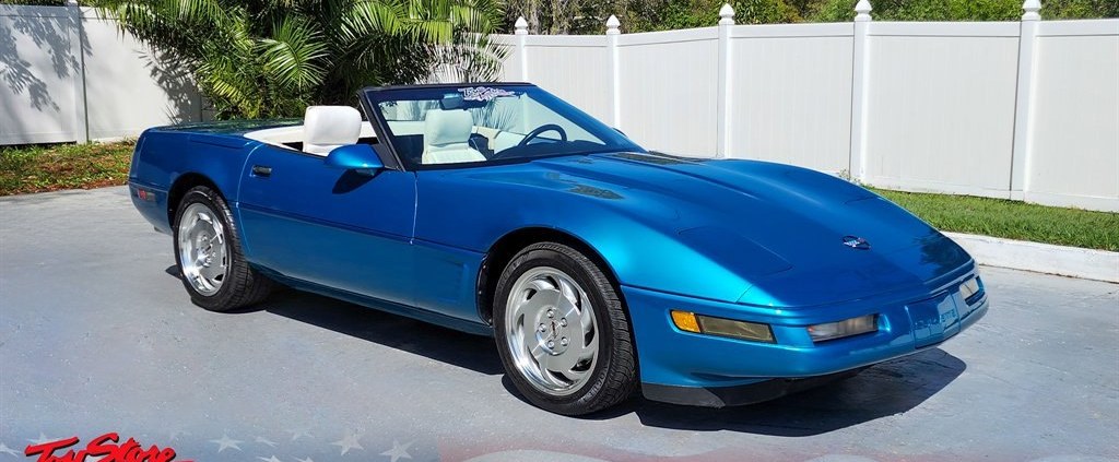 1993 Corvette Convertible C4 in Bright Aqua on the Sundial showroom floor