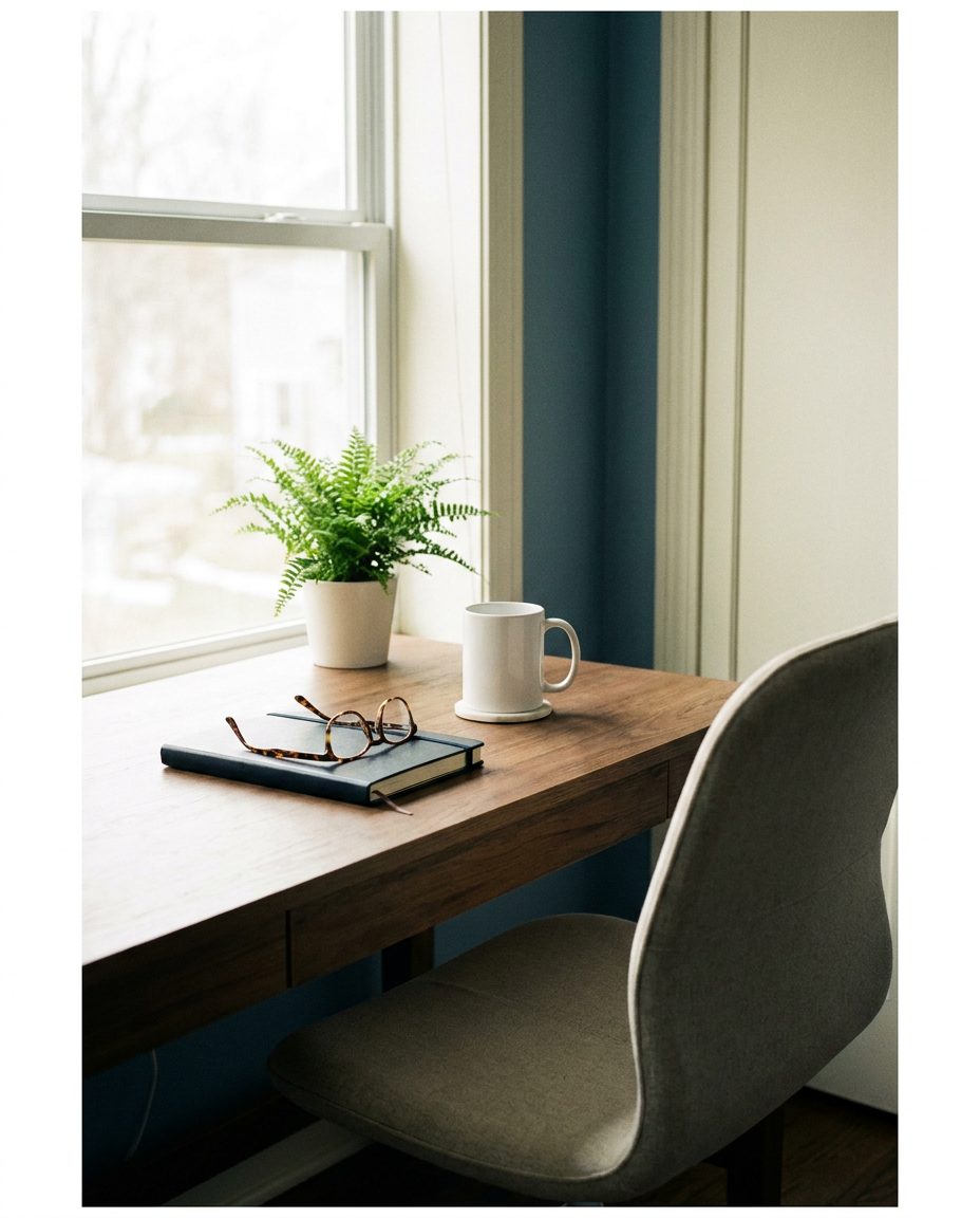 A quiet desk by a window, where the plan comparisons get done