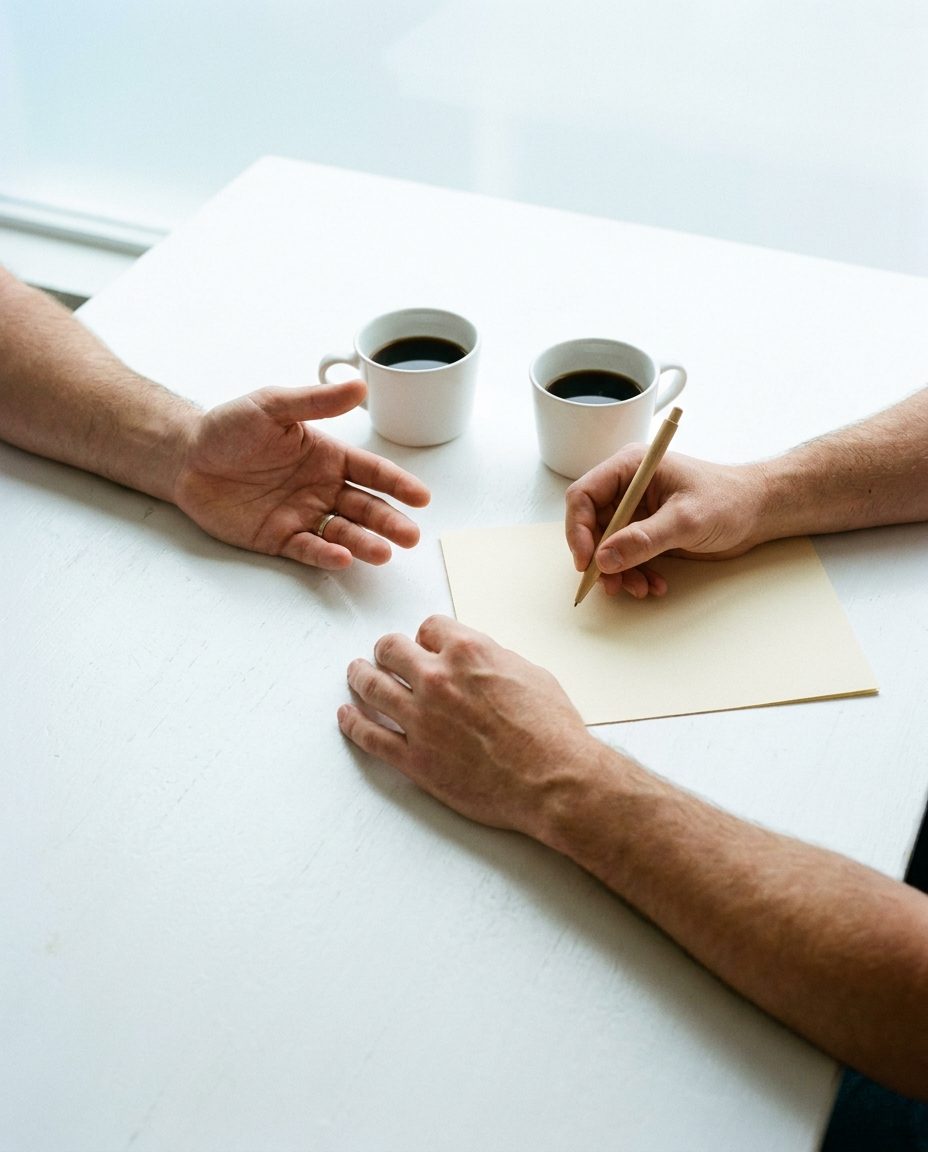Two people going through Medicare options together at a table