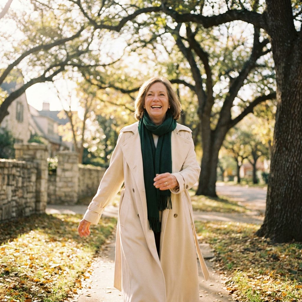 An active senior enjoying a walk outdoors