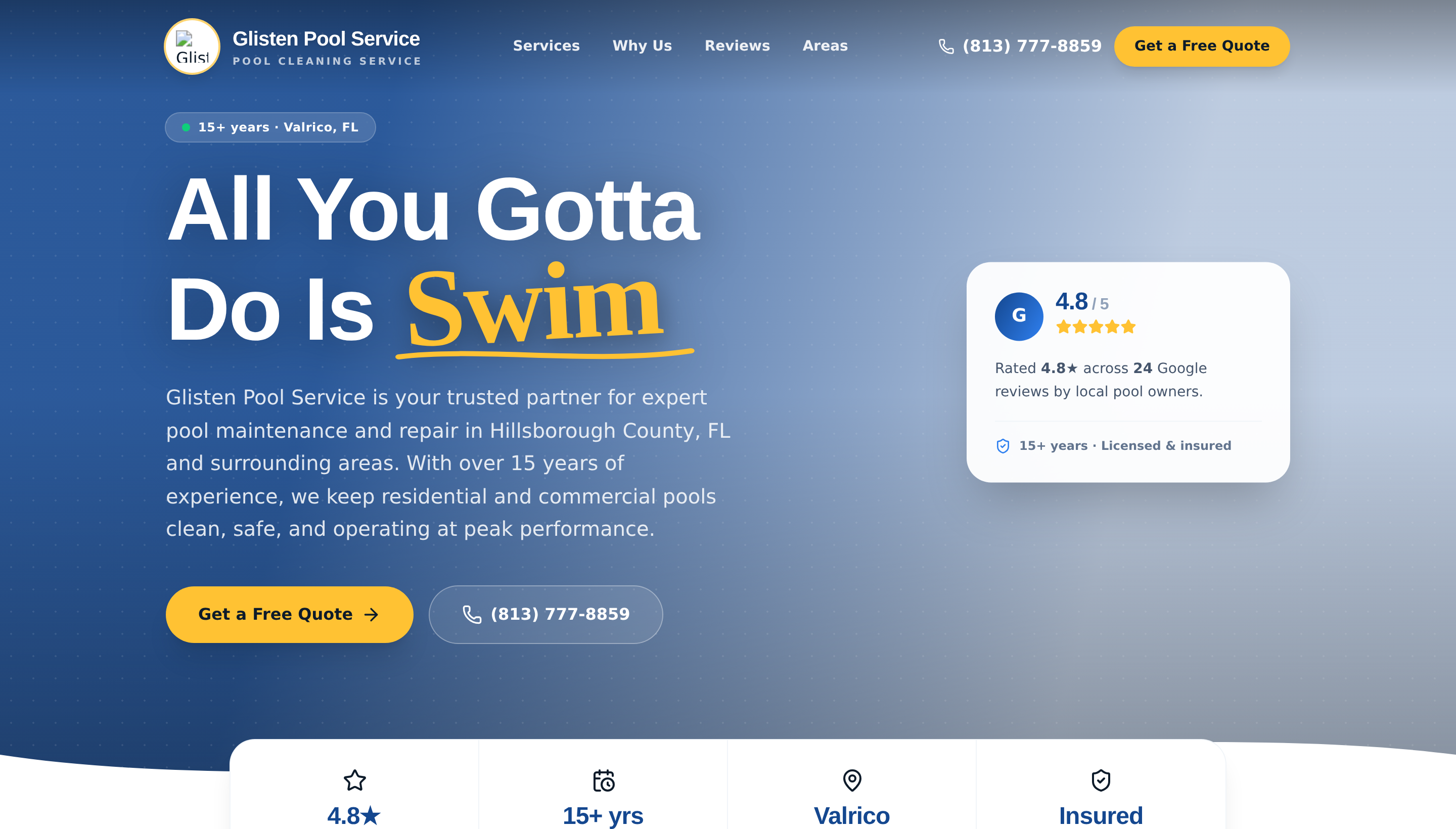 The live Glisten site — “All you gotta do is swim.”