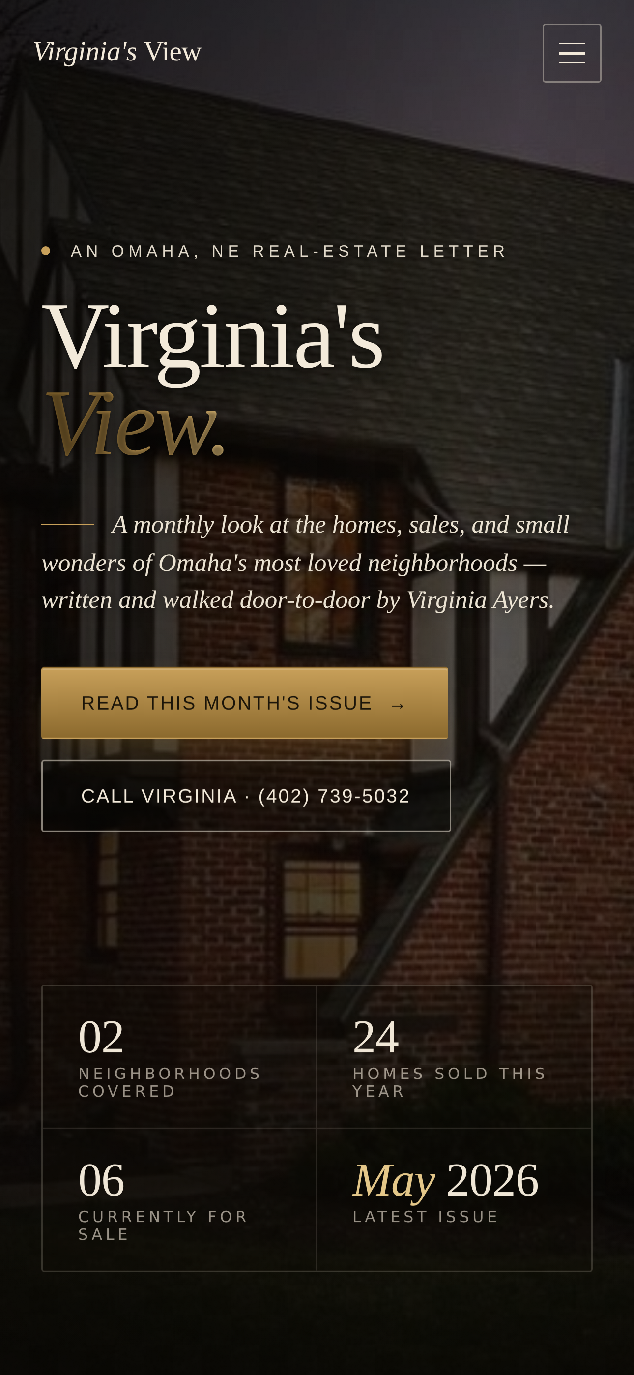 The live Virginia’s View site — a monthly look at Omaha’s most loved neighborhoods — mobile view
