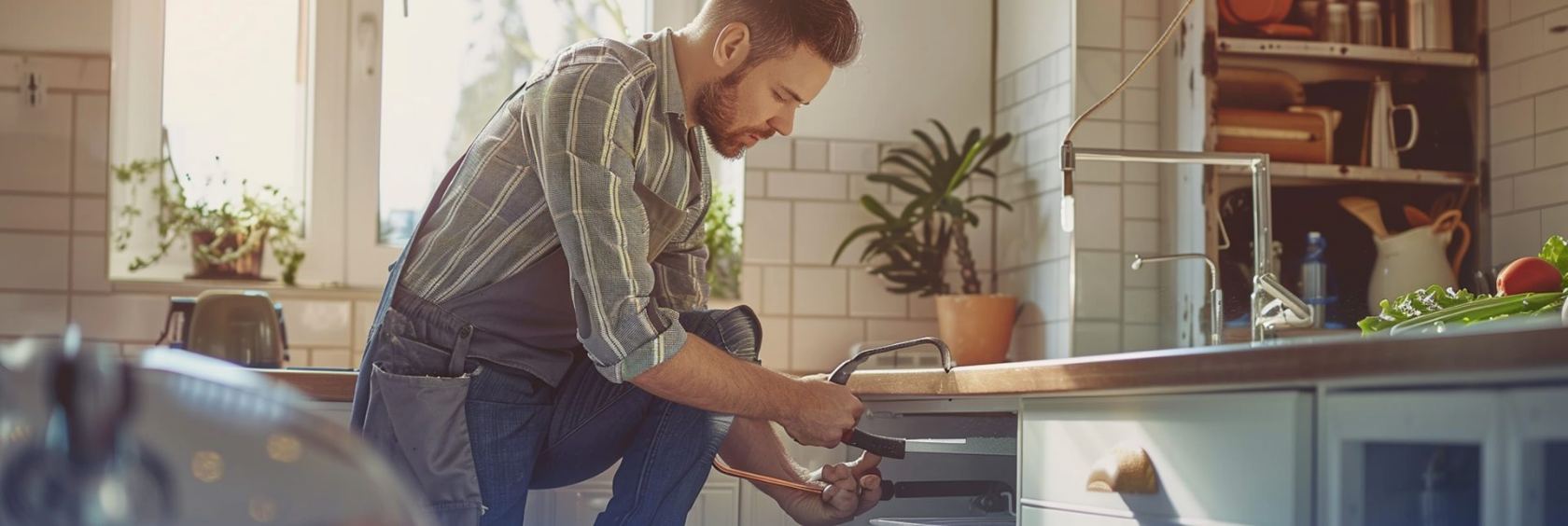 Technician working on a bathroom faucet