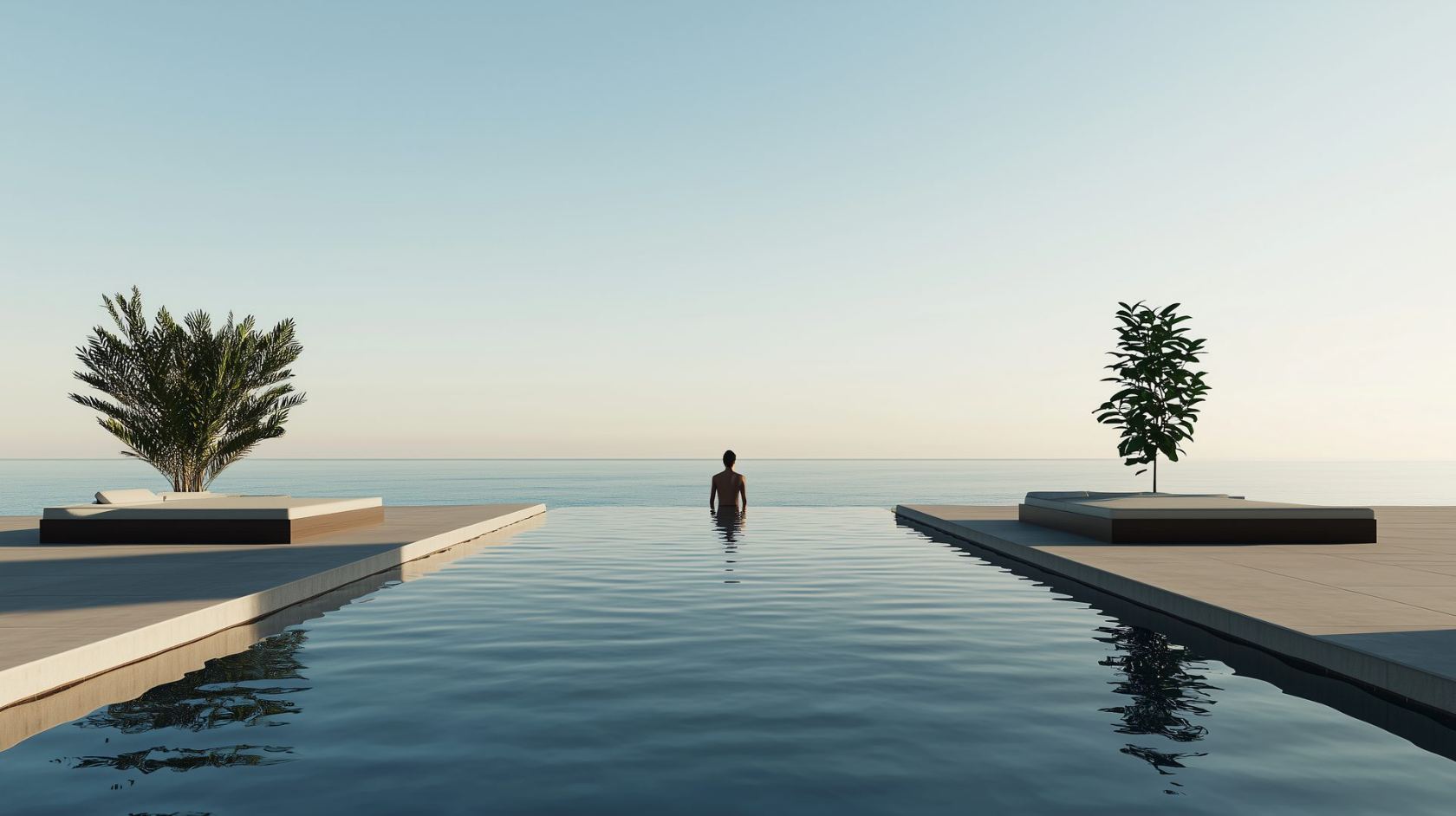 A wide, calm pool at a home on the route