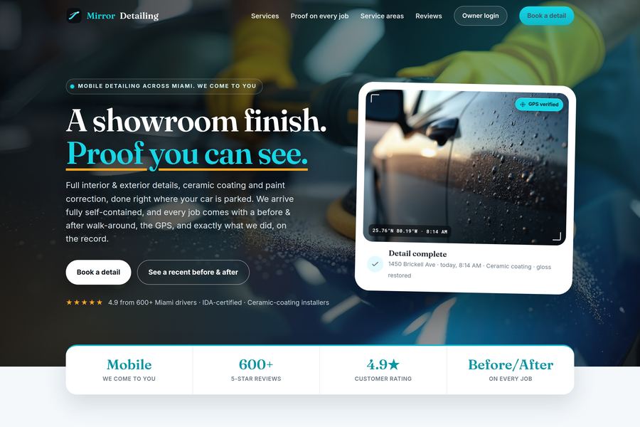An auto detailing studio's website