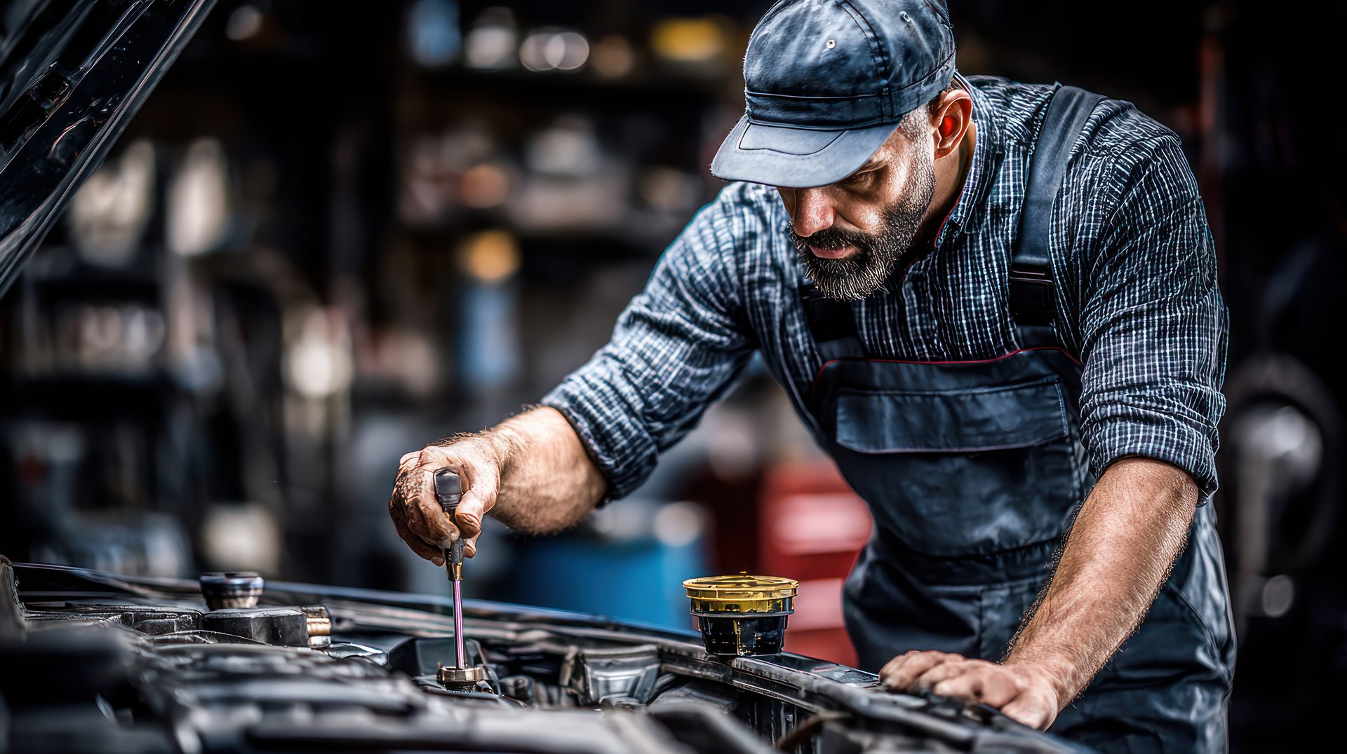 Torque Mobile mechanic working on a customer's engine on-site, mid-repair